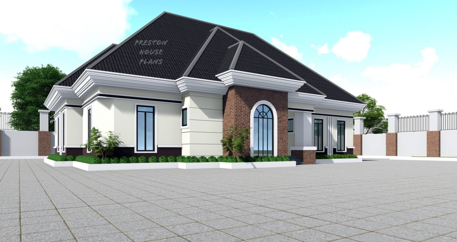 4 Bedroom Bungalow Featuring Tall Windows - Preston House Plans